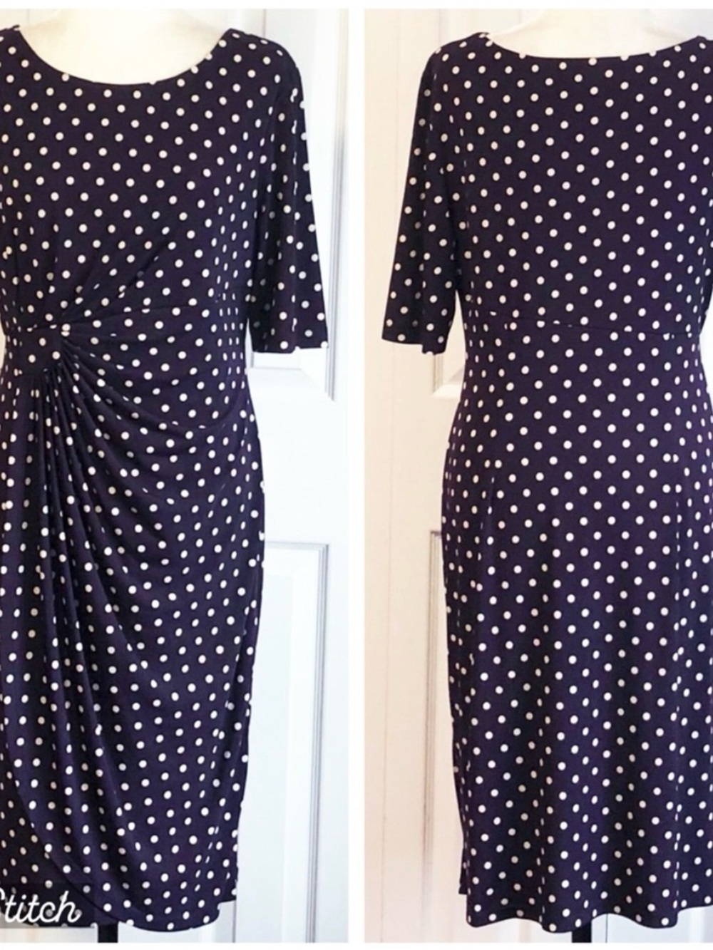 connected apparel Purple with White Polka Dot Midi Dress